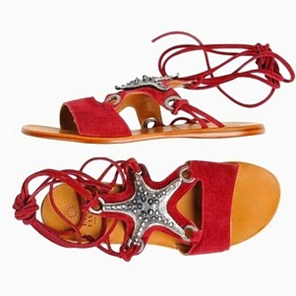 ENRICO FANTINI Garnet Suede Metal Starfish Flat Sandals - Picture 1 of 13